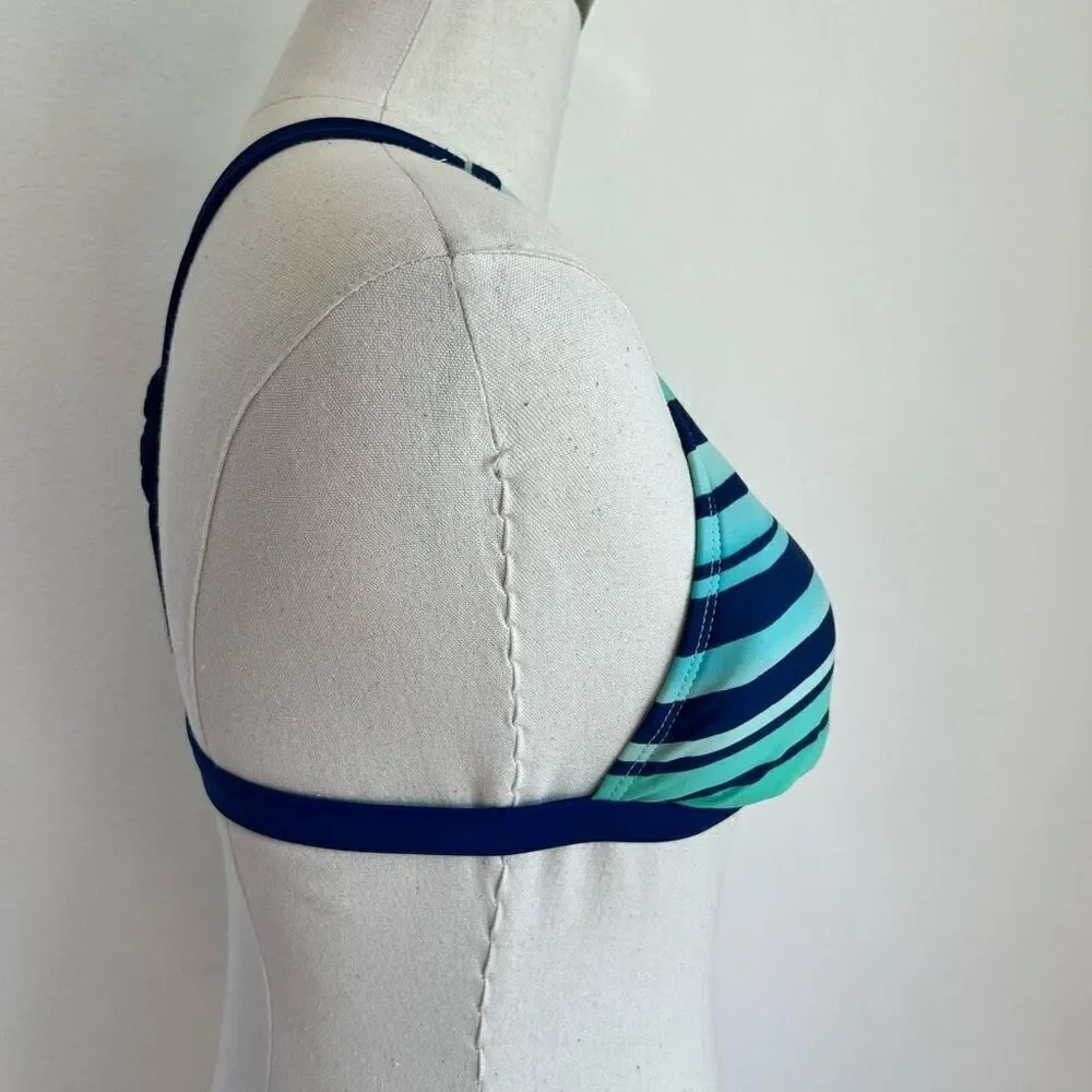 Arizona Jean Company Bikini Top in Blue and Aqua Stripes Size Medium Braided Bac